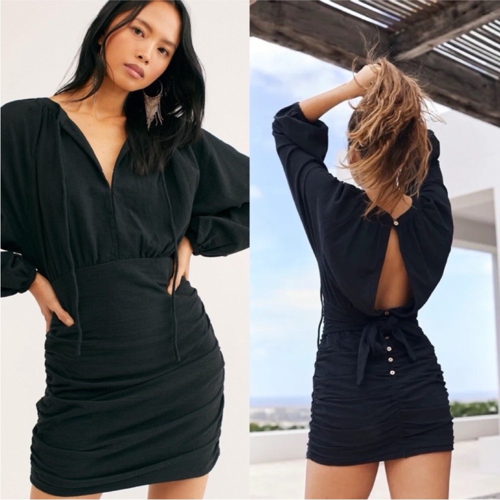 Free People Black Ruched Mini, Size M